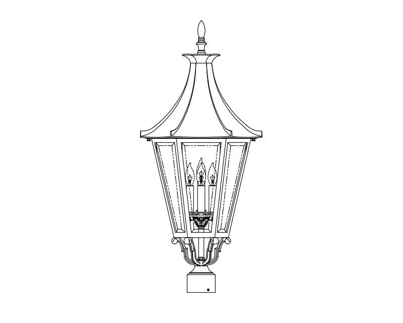 Westminster LE, Large, aluminum, Post Mount, Clear glass, (4) 25W B10, 120V